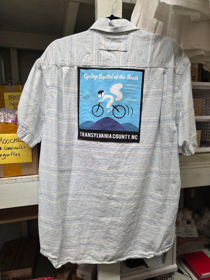 Men's L Short Sleeve Blue White Stripe Duluth Brand