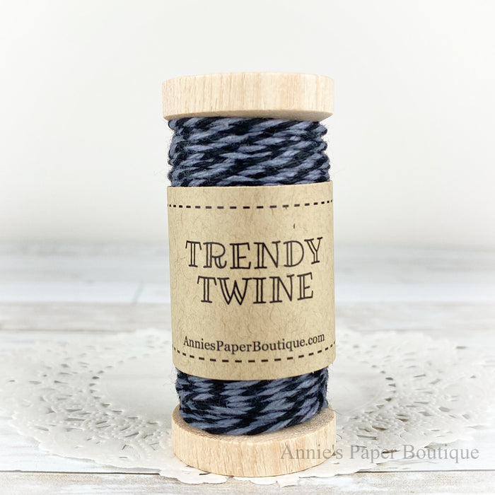 Gray Licorice Petite Trendy Twine. Black and gray string on a wooden spoo.