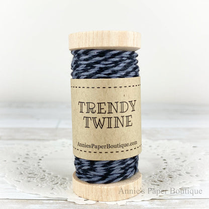 Gray Licorice Petite Trendy Twine. Black and gray string on a wooden spoo.