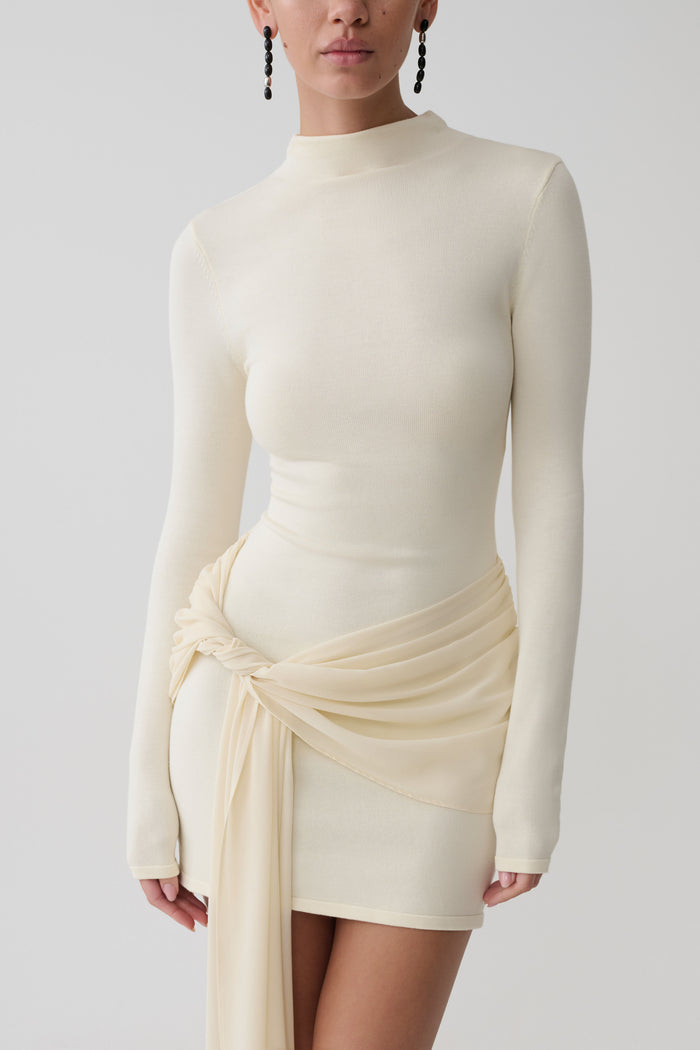 Grayson Knit Chiffon Mini Dress - Buttercream