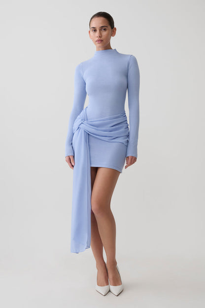 Grayson Knit Chiffon Mini Dress - Cornflower Blue
