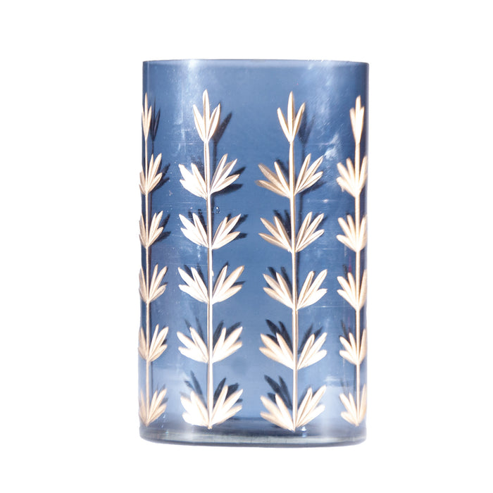 Hand-Painted Cut Glass Candle Holder/Vase with Botanical Design