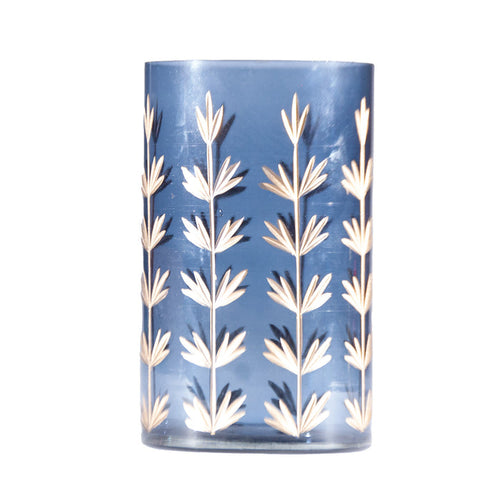 Hand-Painted Cut Glass Candle Holder/Vase with Botanical Design