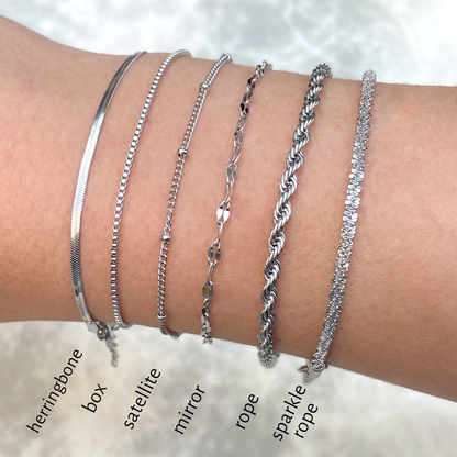 Herringbone Dainty Silver Bracelets - Waterproof