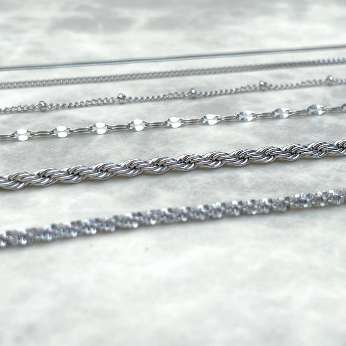 Herringbone Dainty Silver Bracelets - Waterproof