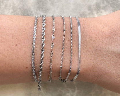 Herringbone Dainty Silver Bracelets - Waterproof
