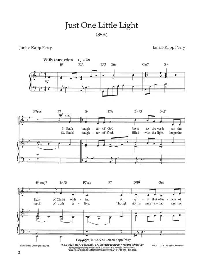 Just One Little Light - Vocal Songbook