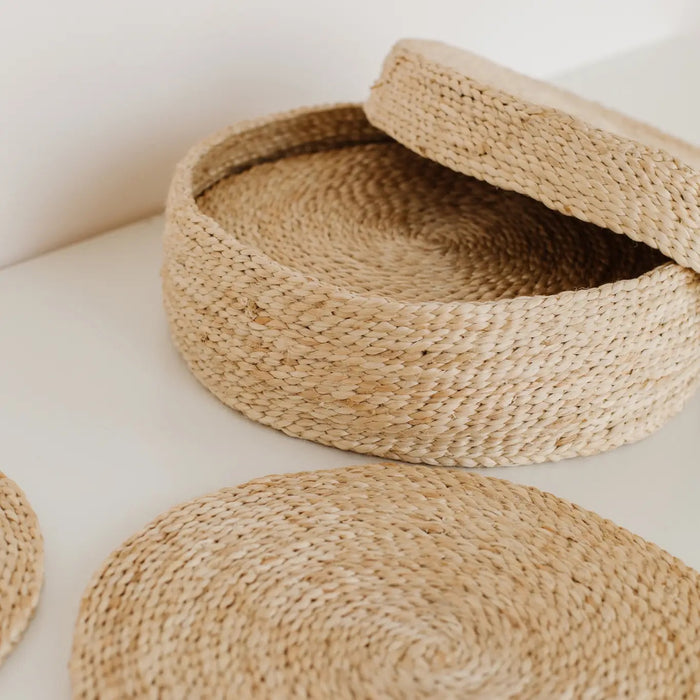 Jute Round Placemats - Set of Eight with Container