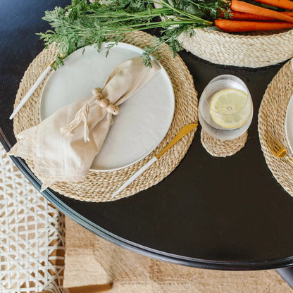 Jute Round Placemats - Set of Eight with Container