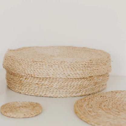 Jute Round Placemats - Set of Eight with Container