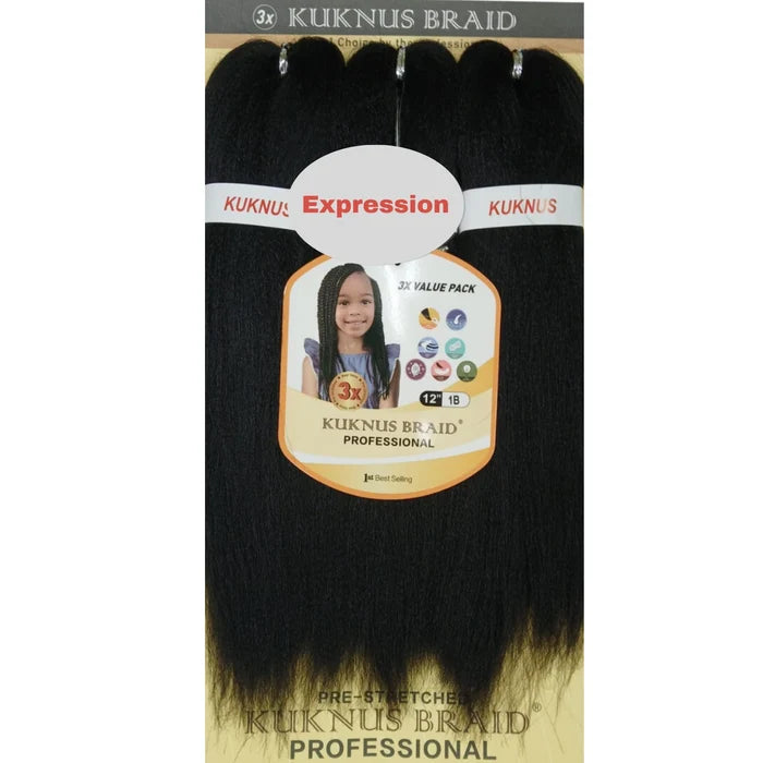 Kuknus Braid Professional Pre-Stretched Braiding Hair 12" 3 Pack