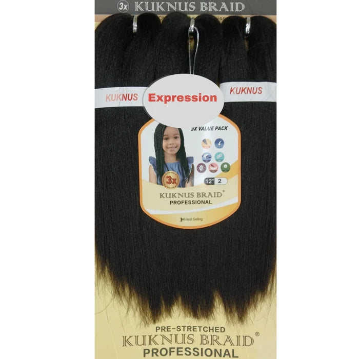 Kuknus Braid Professional Pre-Stretched Braiding Hair 12" 3 Pack