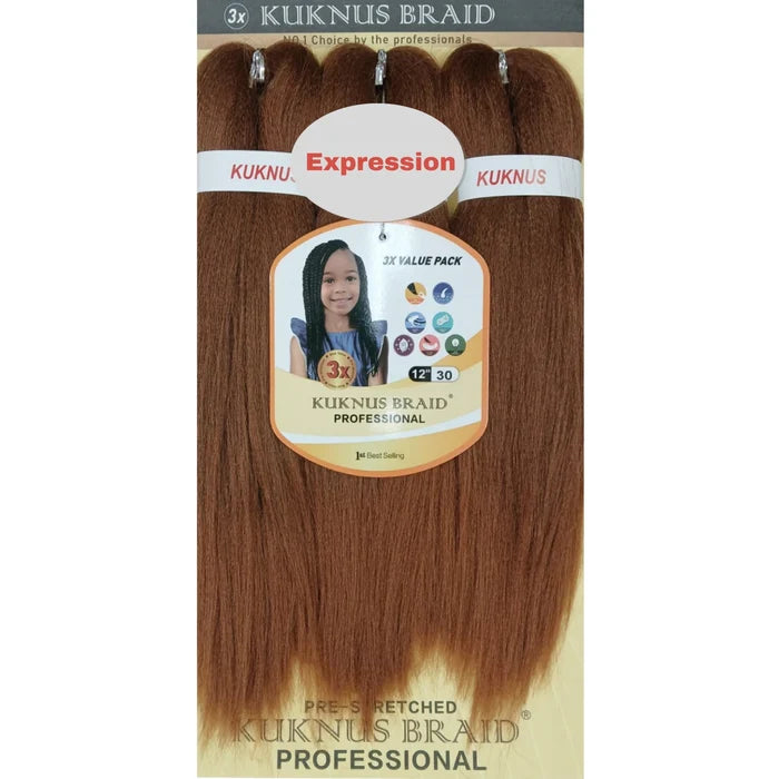 Kuknus Braid Professional Pre-Stretched Braiding Hair 12" 3 Pack