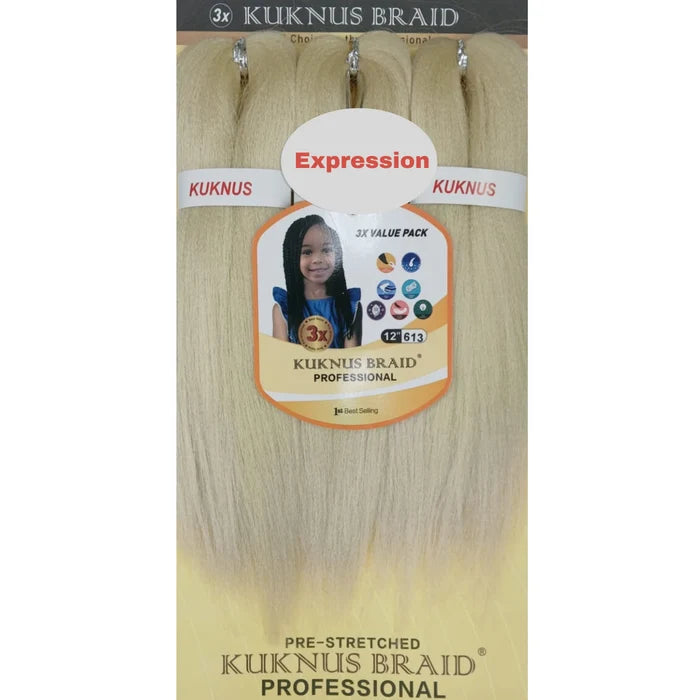 Kuknus Braid Professional Pre-Stretched Braiding Hair 12" 3 Pack
