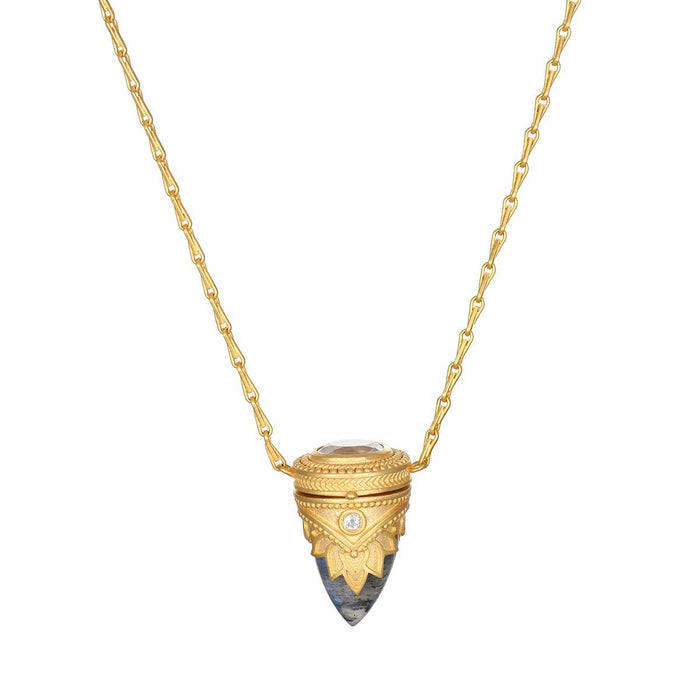 Labradorite Lotus Locket Necklace - 18"
