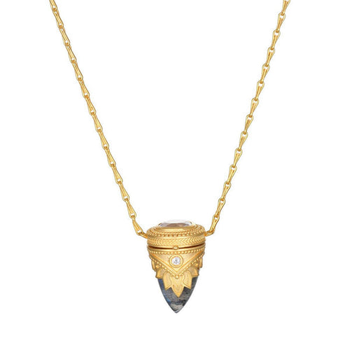 Labradorite Lotus Locket Necklace - 18"