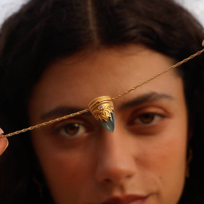 Labradorite Lotus Locket Necklace - 18"