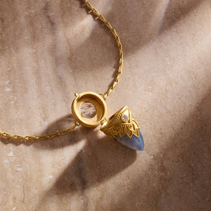 Labradorite Lotus Locket Necklace - 18"