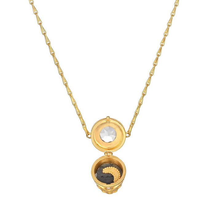 Labradorite Lotus Locket Necklace - 18"