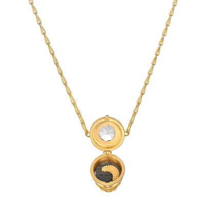 Labradorite Lotus Locket Necklace - 18"