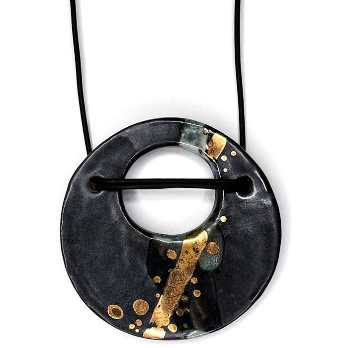 Large Saturn Necklace: Black Ombre with Gold Luster