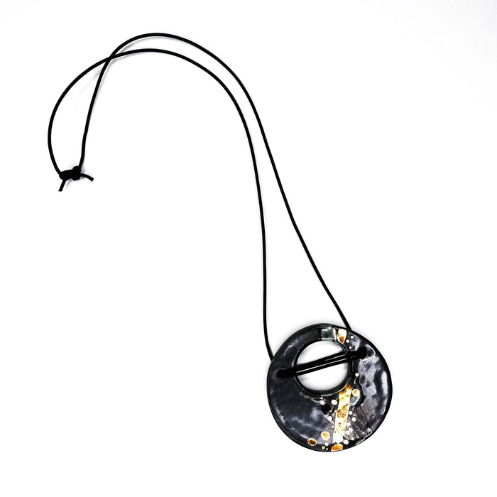 Large Saturn Necklace: Black Ombre with Gold Luster