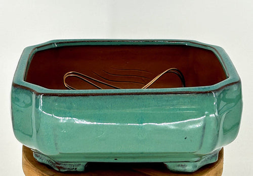 Light Green Ceramic Bonsai Pot-Rectangle with Indented Corners-Professional Series-8.25 x 6.75 x 3.5