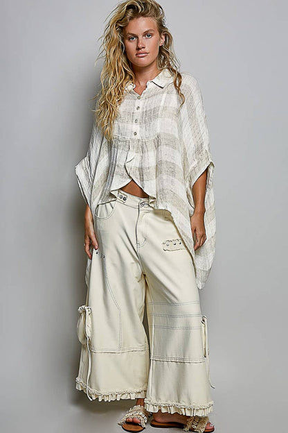 Lightweight Stripe Button-Front Woven Blouse
