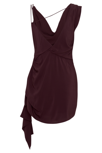 Lucile Cowl Drape Satin Mini Dress - Plum