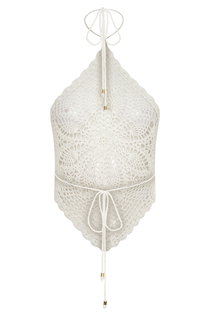 Marvin Crochet Halter Top - Ivory