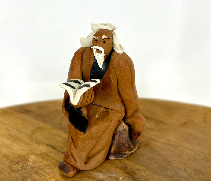Miniature Ceramic Figurine- Mud Man Reading Book - 1.75