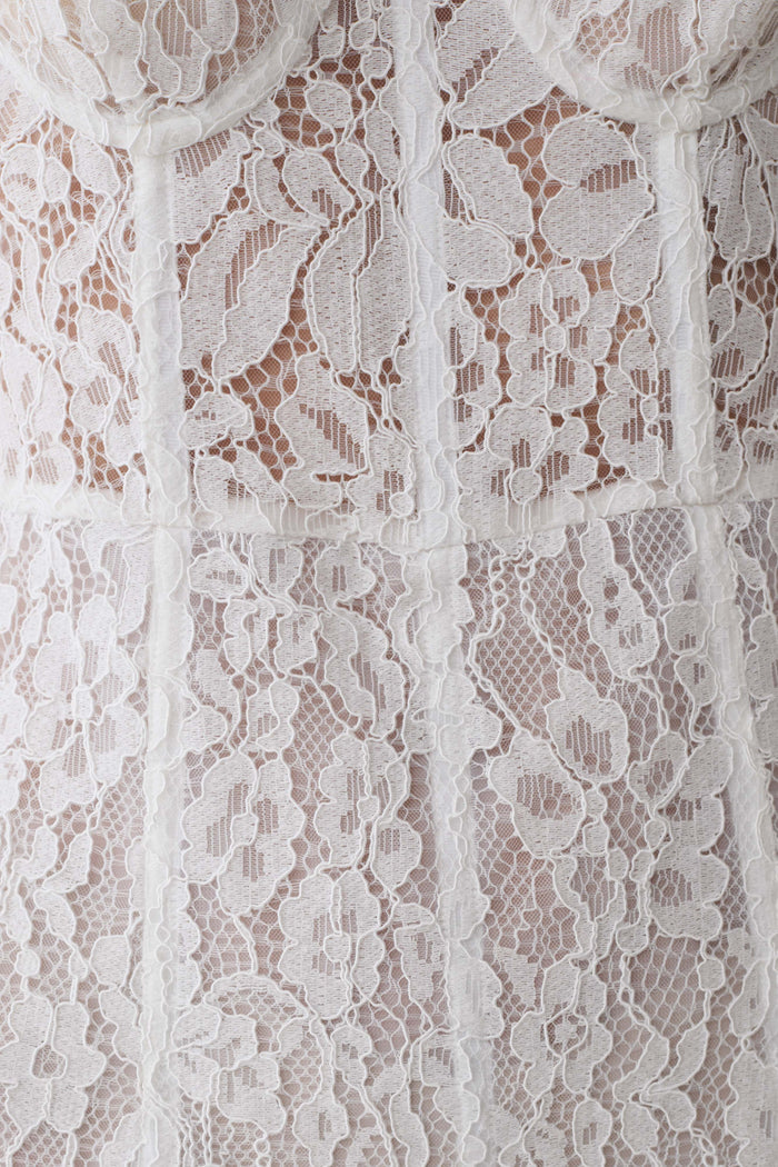 Ottilie Lace And Mesh Midi Dress - White