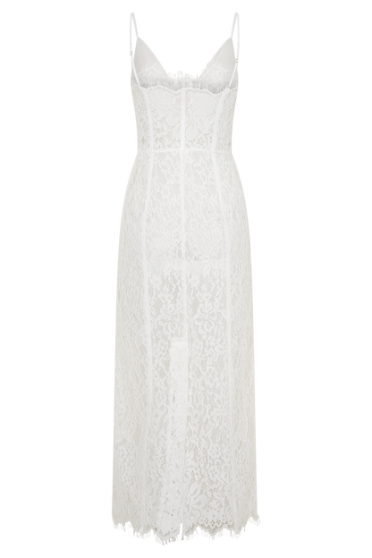 Ottilie Lace And Mesh Midi Dress - White