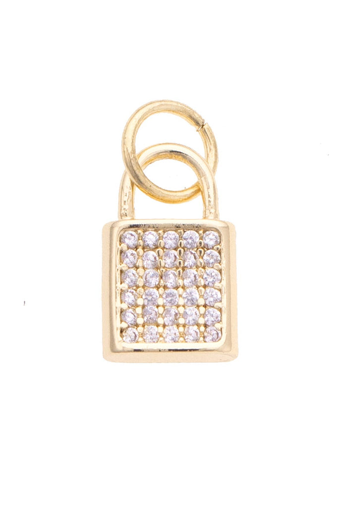 Pave Lock Charm in Shiny Gold