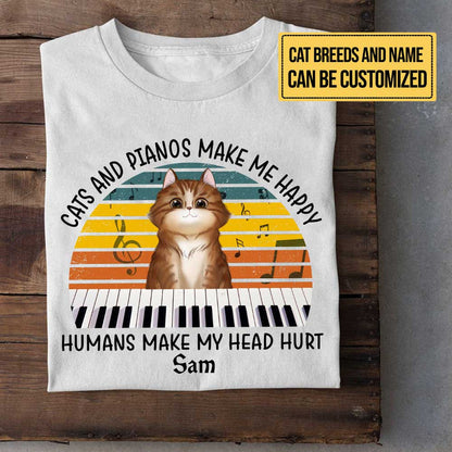 Personalized Cats And Pianos Make Me Happy Shirt