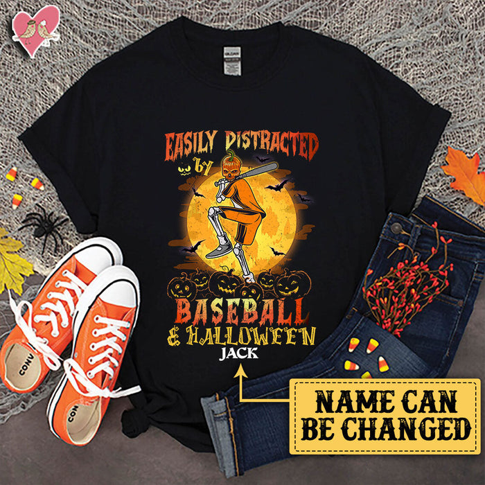 Personalized Easily Distracted By Baseball And Halloween Shirt