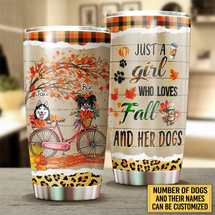 Personalized Just A Girl Who Loves Fall And Her Dogs Tumbler