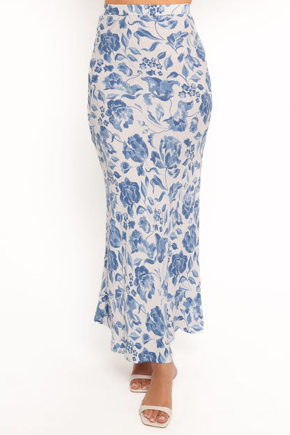 Claud Maxi Skirt - Blue White Floral