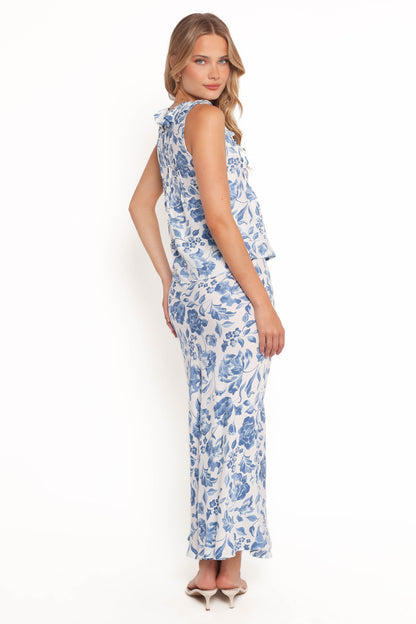 Claud Maxi Skirt - Blue White Floral