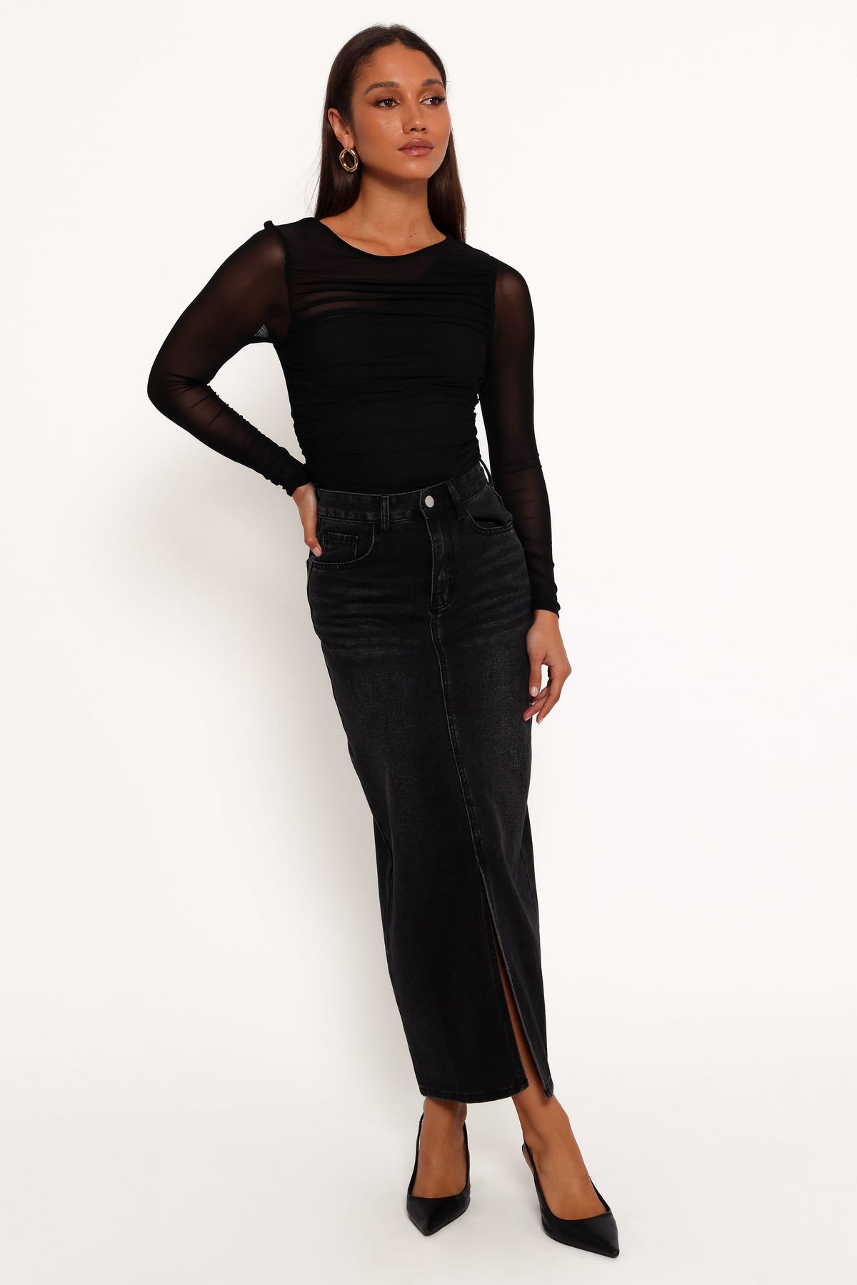 Dana Denim Midi Skirt - Black Wash