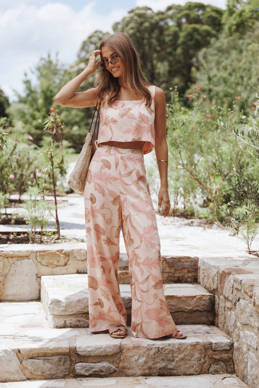 Brayden Wide Leg Linen Pant - Pink Floral