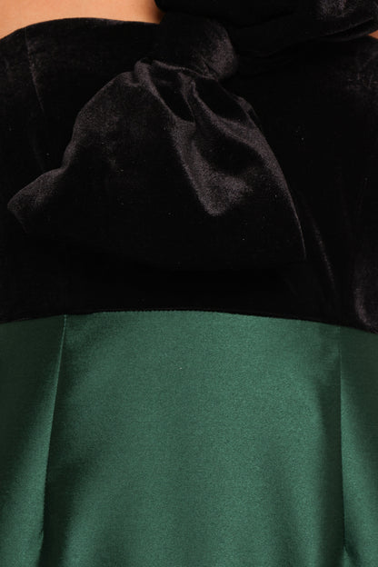 Amelie Bow Front One Shoulder Midi Dress - Black/Emerald