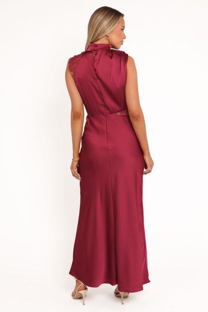 Anabelle Halter Neck Lace Maxi Dress - Berry