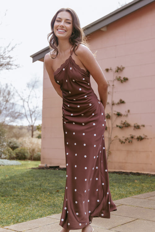 Anika Maxi Dress - Brown Polka Dot
