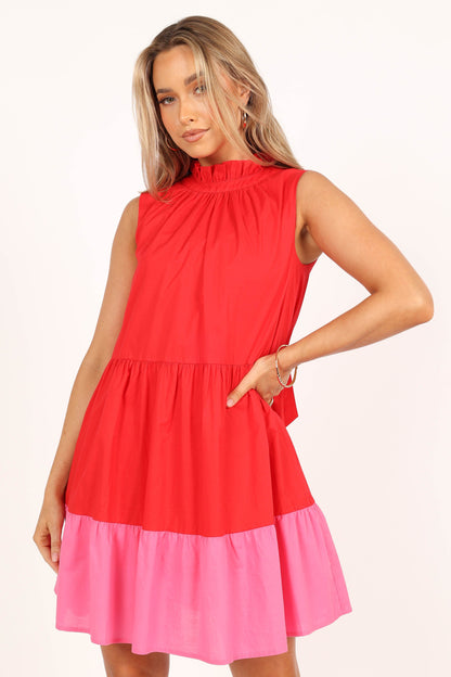 Bradshaw Tiered Mini Dress - Red/Pink