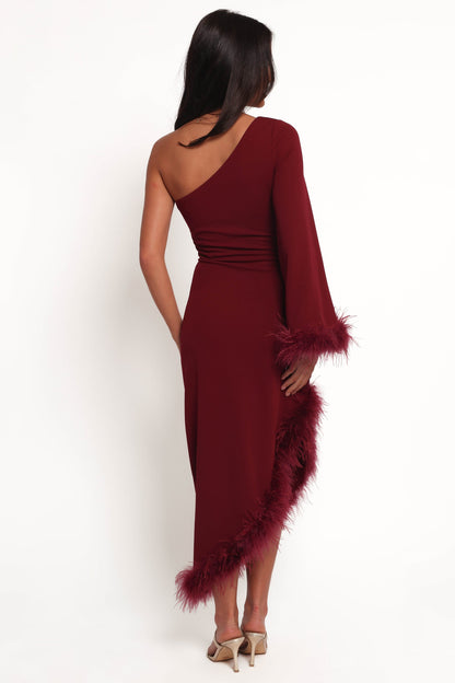 Dame One Shoulder Midi Dress - Deep Wine