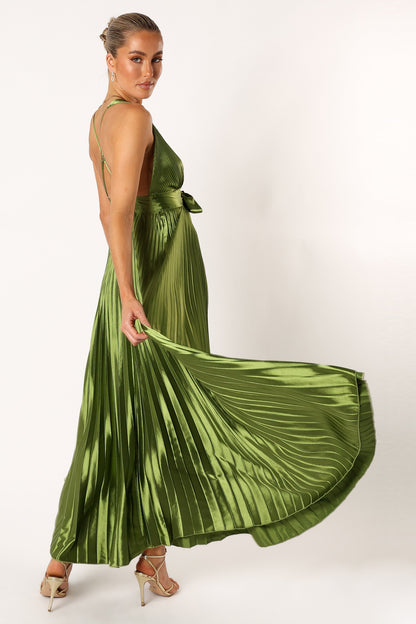 Kris Pleated Maxi Dress - Martini Olive