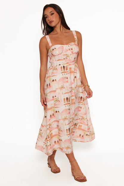 Laurette Midi Dress - Tan Print