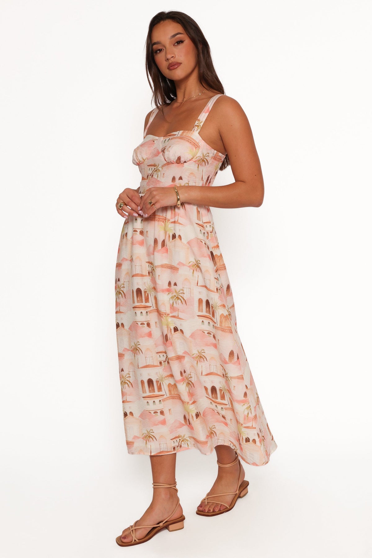 Laurette Midi Dress - Tan Print
