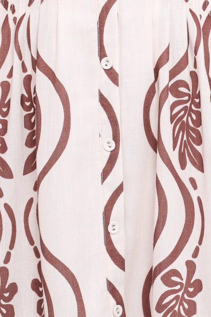 Lira Long Sleeve Midi Dress - Brown Print